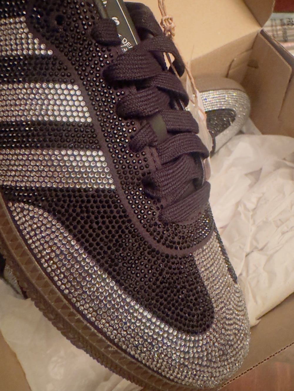 adidas sambas Black & Silver Crystal-Embellished Lace-Up Sneaker